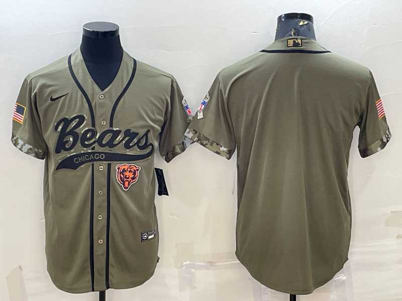 Men%27s Chicago Bears Blank Olive Salute to Service Cool Base Stitched Baseball Jersey